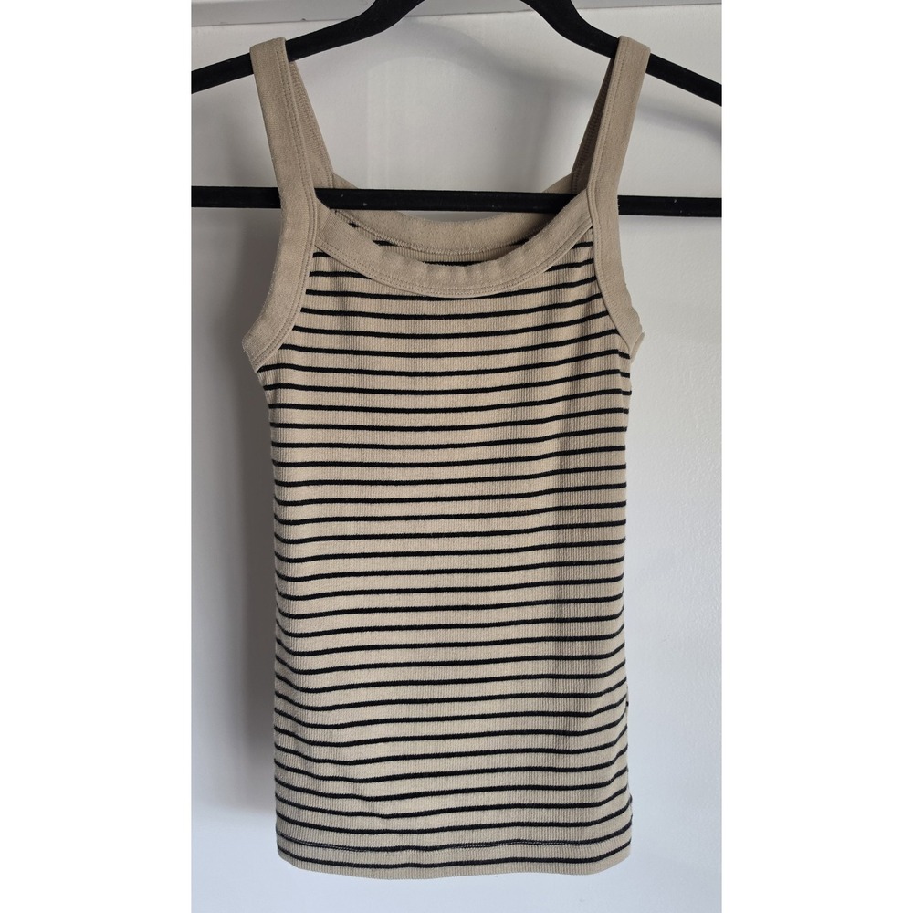 Gap Women Tank Top XXS Striped Tan Black Sleeveless Casual Tee Shirt Blouse